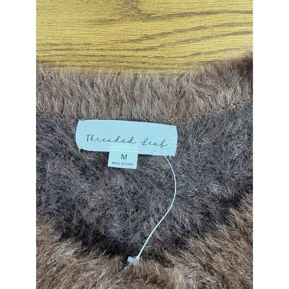 Threaded Leaf Cardigan Womens Size M Brown Leopard Print Fuzzy Cozy Sweater New - Picture 12 of 16